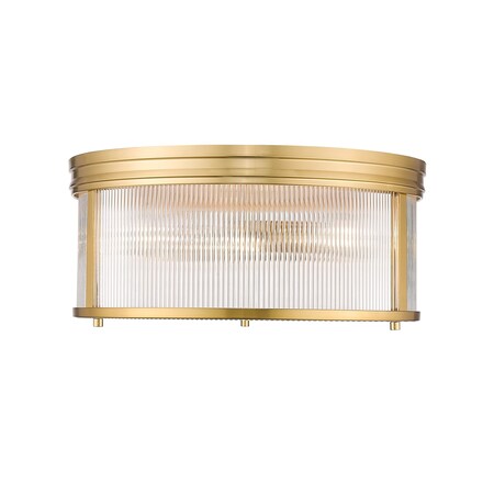 Z-Lite Carnaby Flush Mount, 4-Light, 18 In.W x 8.25 In.H, Modern Gold/Clear Ribbed 7504FR18-MGLD